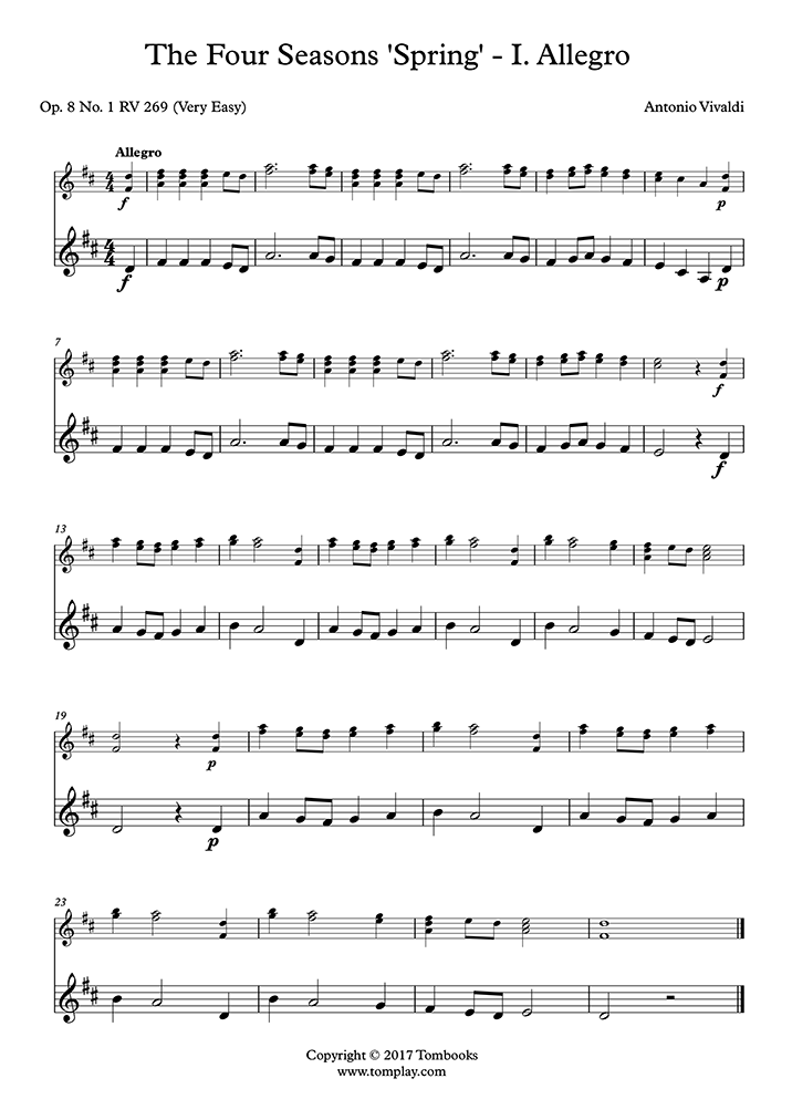 The Four Seasons 'Spring' I. Allegro (Very Easy Level) (Vivaldi